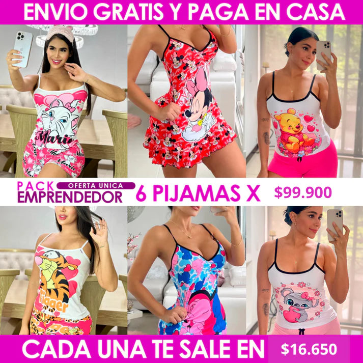 6 pijamas en piel de durazno.