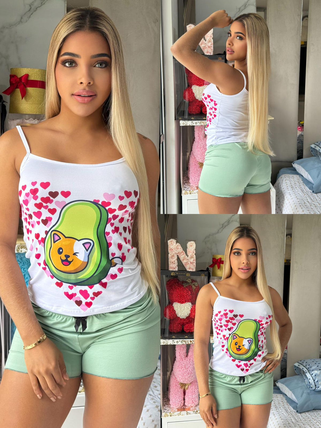 6 pijamas en piel de durazno.