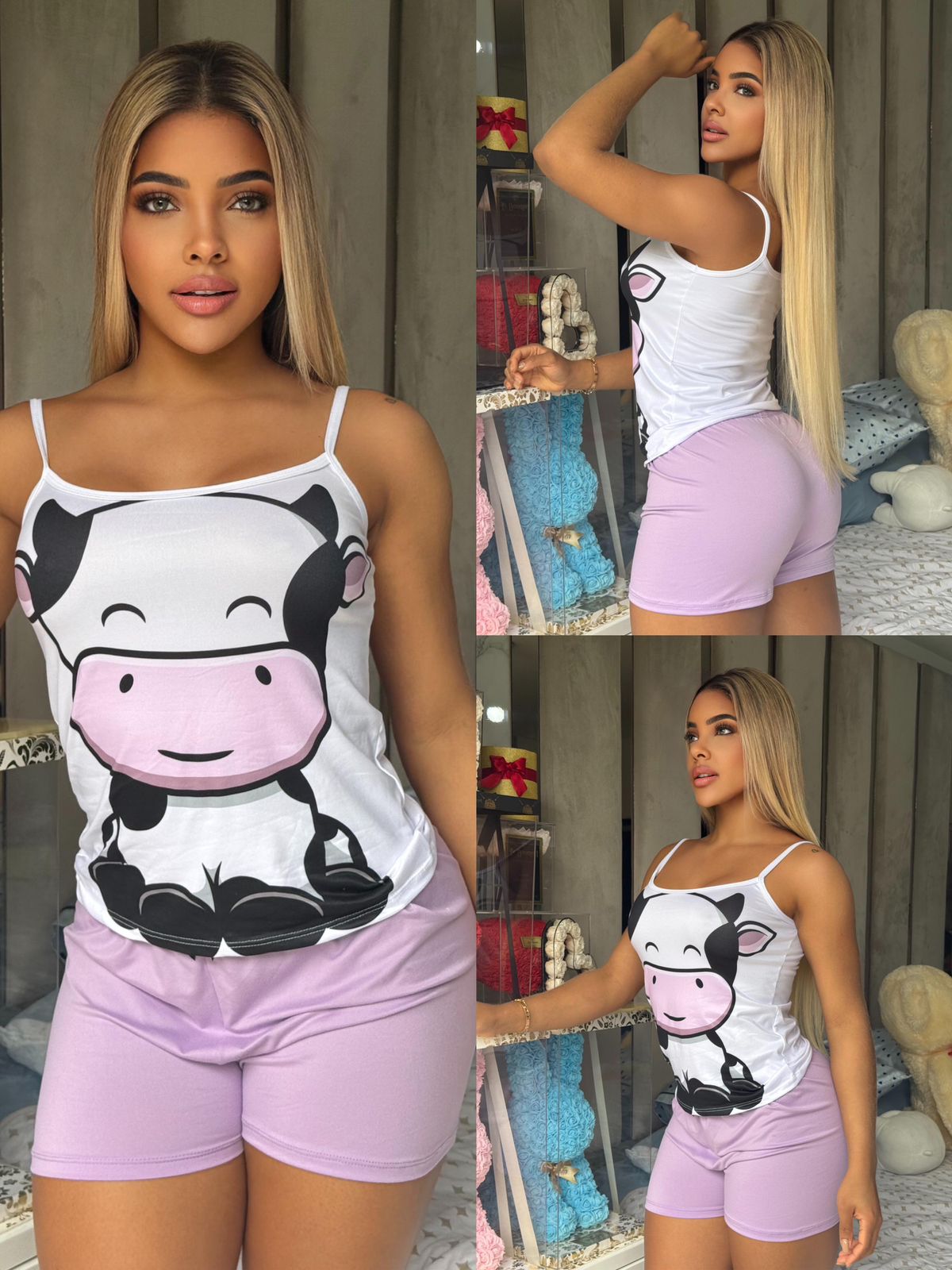 6 pijamas short en piel de durazno